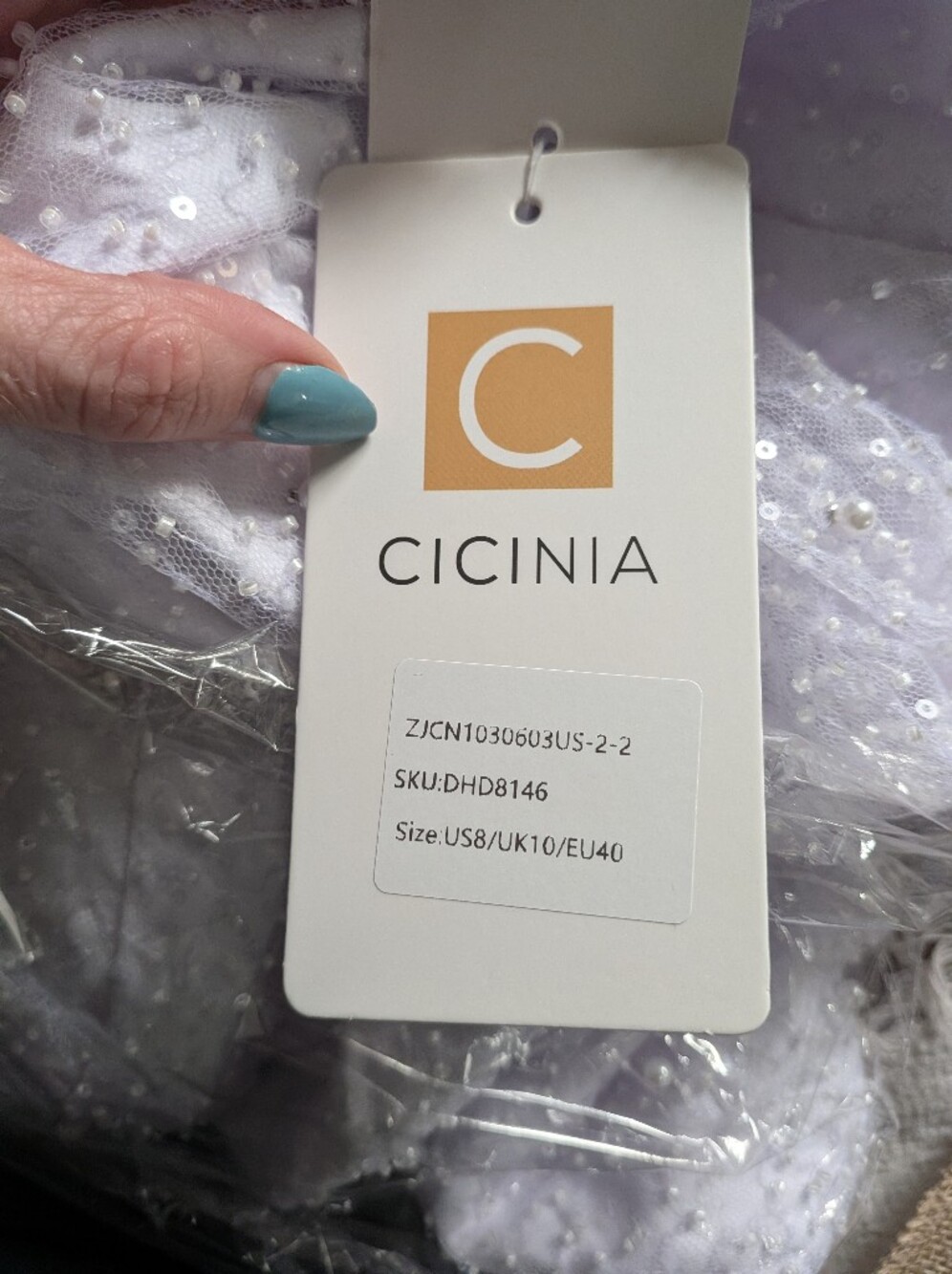 Pearl-Embellished White Long-Sleeve Mini Dress By Cicinia - Picture 7 of 7
